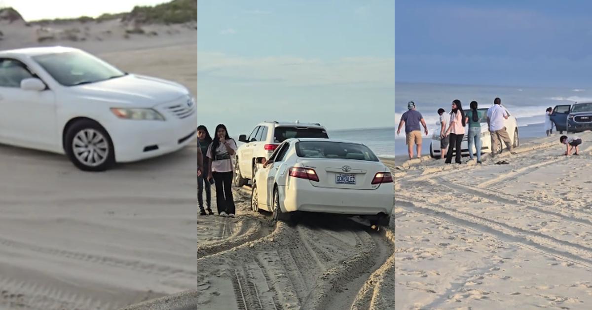 Man Tries Warning Sedan Driver Not to Go on Beach, Doesn’t Listen