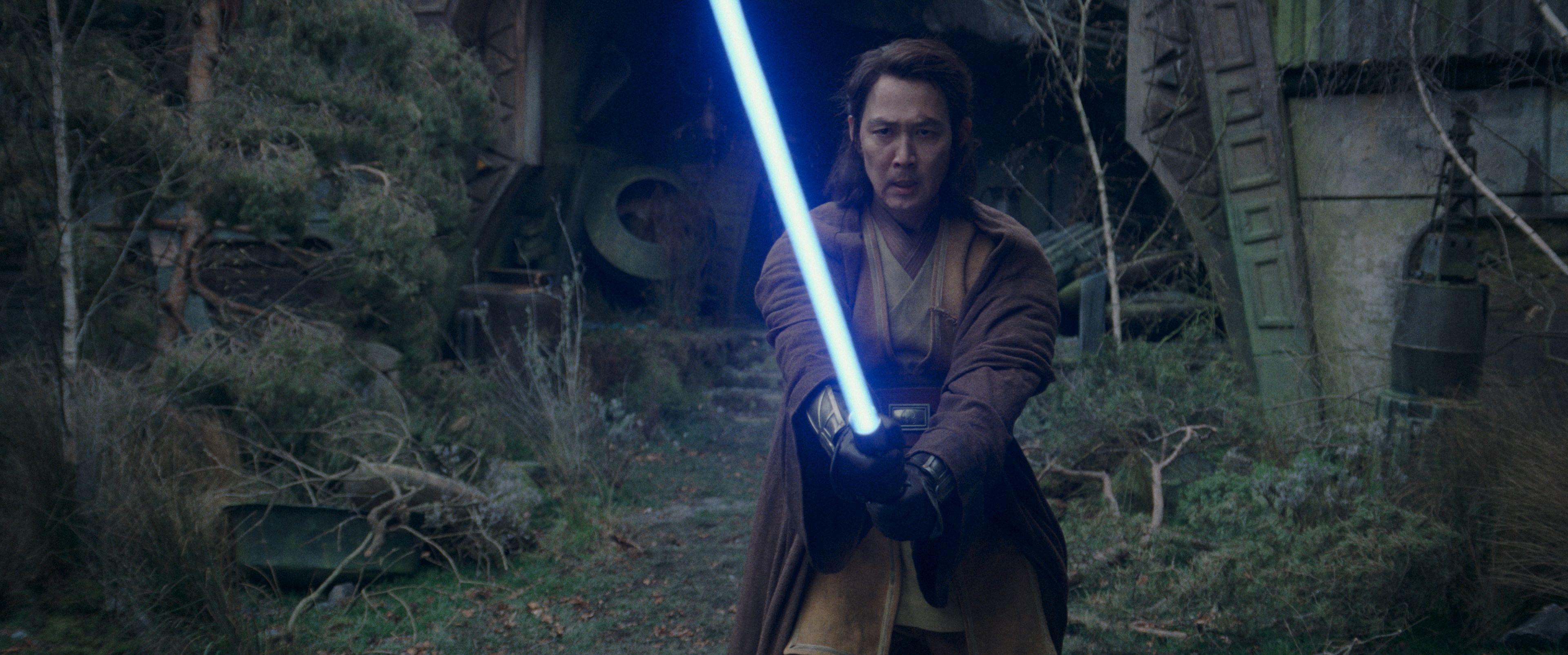 Sol with his blue lightsaber in 'The Acolyte'