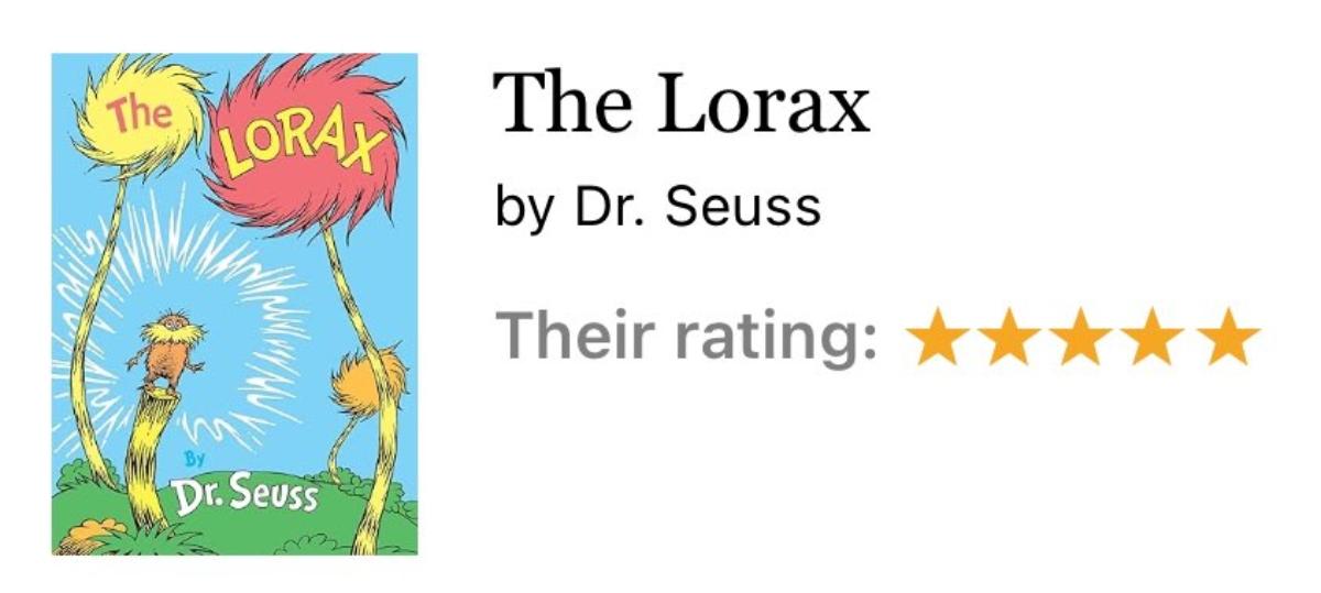 Luigi Mangione's rating of 'The Lorax' on Goodreads