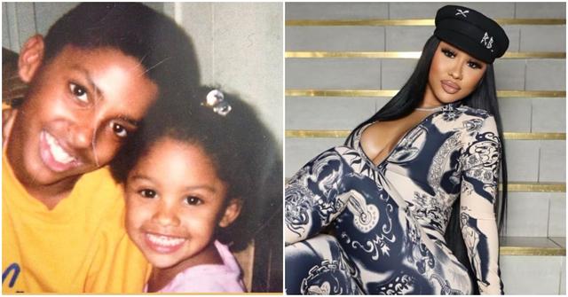 Ari Fletcher now and with her brother when they were young.