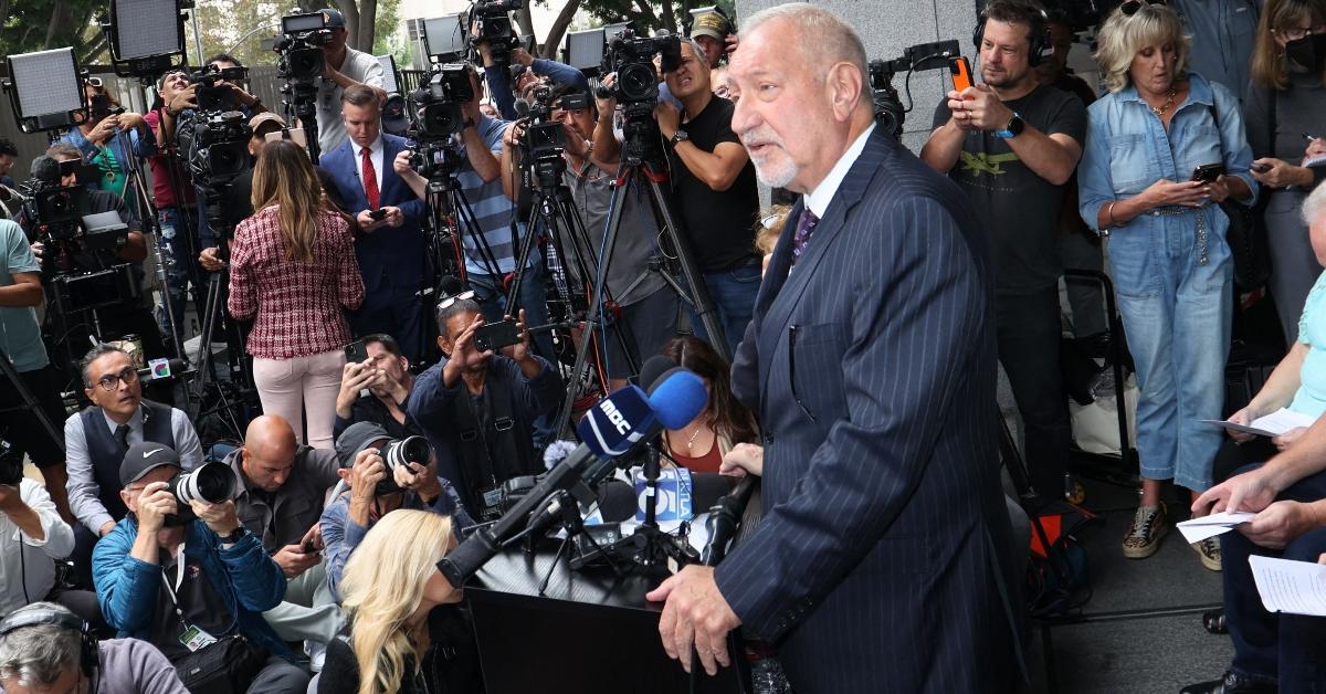 Mark Geragos speaks at a press conference regarding the Menendez brothers