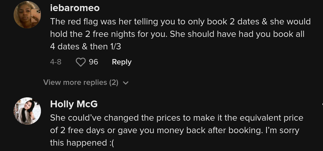 Comments on viral video of woman sharing bad experience with Airbnb host she booked with a year in advance.