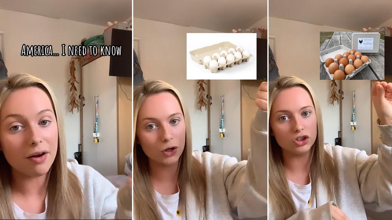 Woman discussing seeing white eggs for the first time