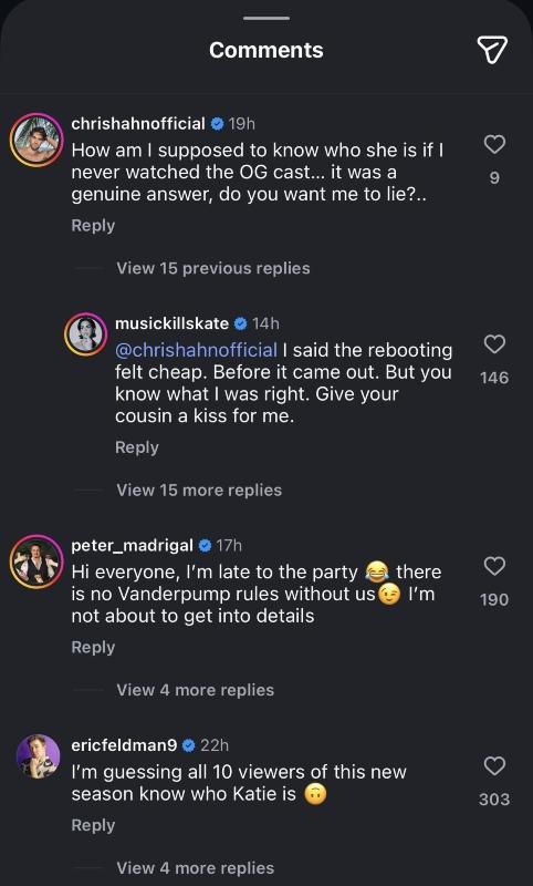 Comments from Katie to Chris on Instagram