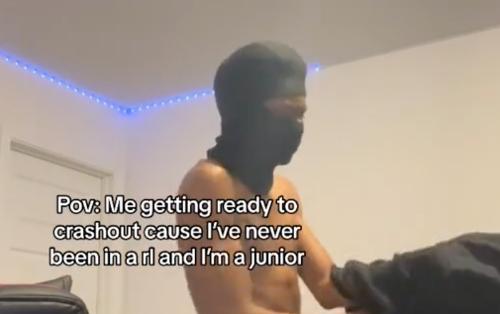 TikTok user getting dressed for fight under #crashout.