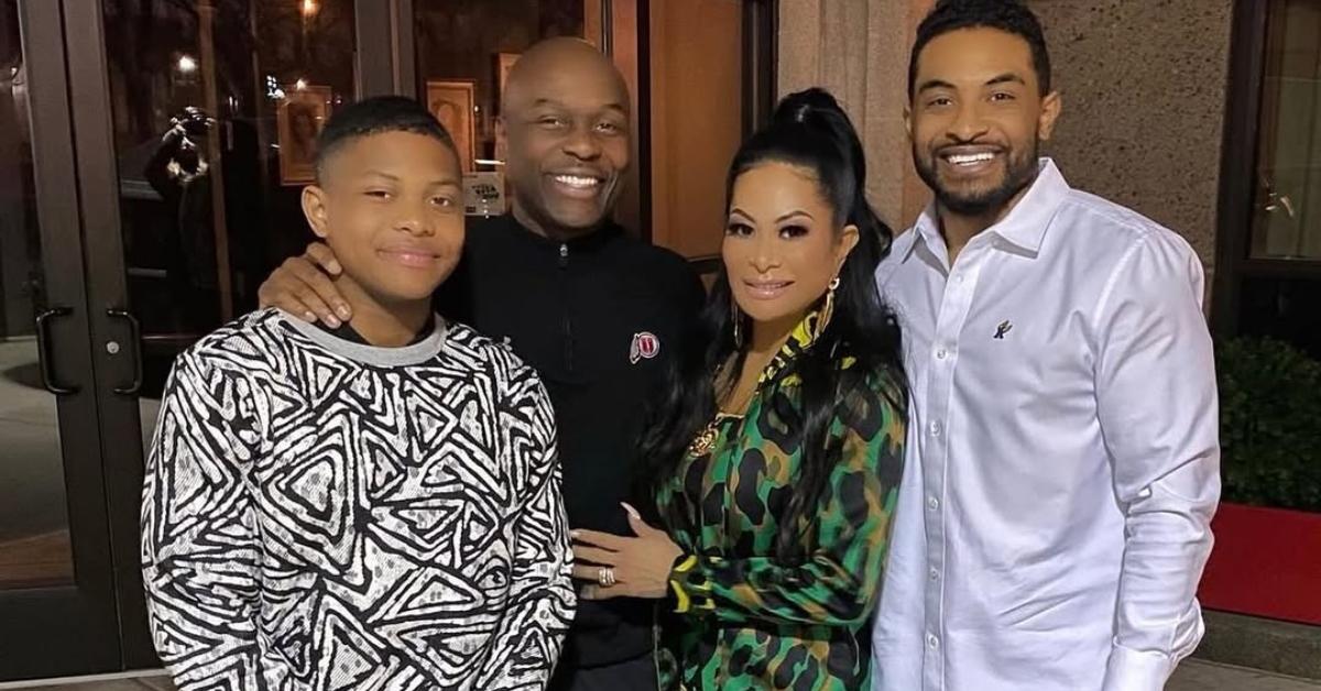 (l-r): Jen Shah's son, husband, Jen Shah, and her other son