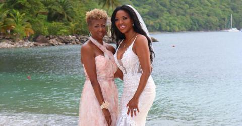 (l-r): Lori Moore and Kenya Moore on Kenya's wedding day.