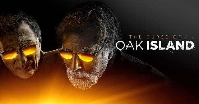 Rick and Marty Lagina and 'The Curse of Oak Island' logo