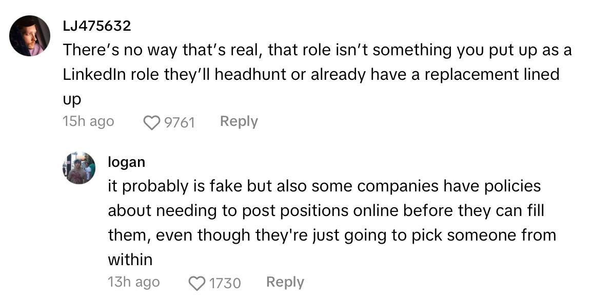 Comments on viral TikTok suggesting UnitedHealthcare is already hiring a CEO after Brian Thompson death.