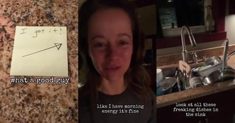 Husband Applauding for Leaving Note for Dish Pile in Sink