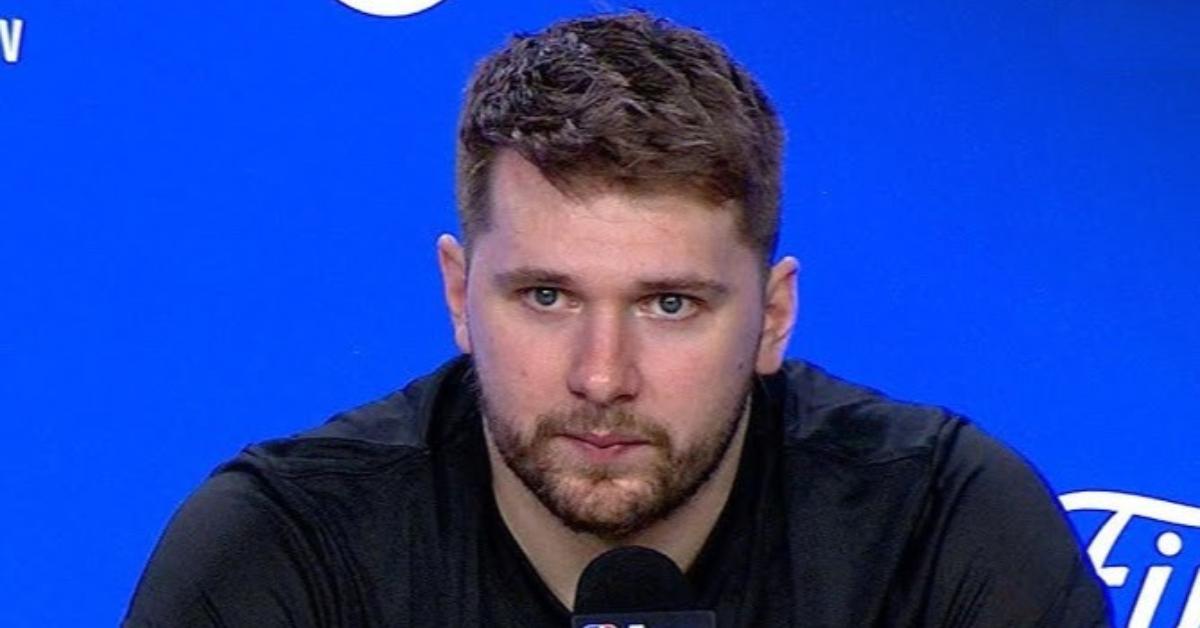 Luka Dončić during a postgame press conference.