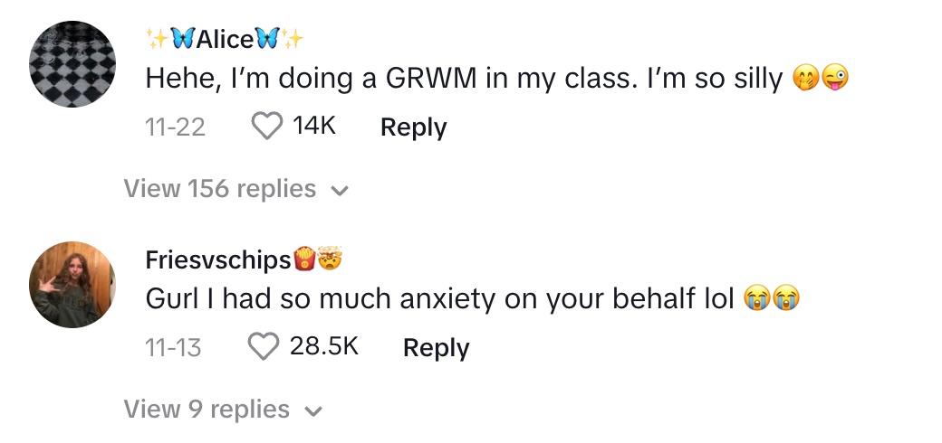 Commenters can't believe that the girl made a video while in class