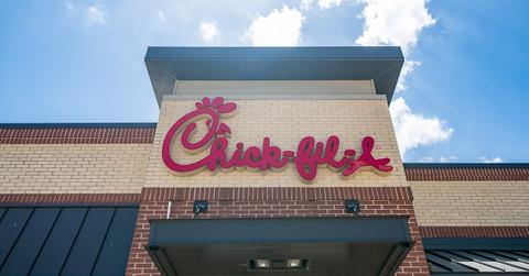 A Chick-Fil-A store shot at a low angle.