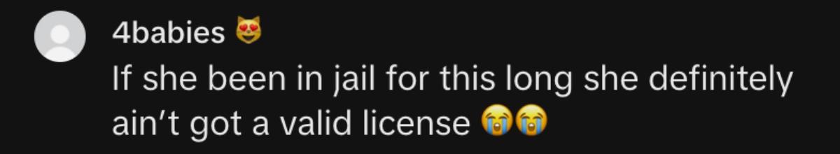 Screenshot of comment under picking friend up from prison TikTok