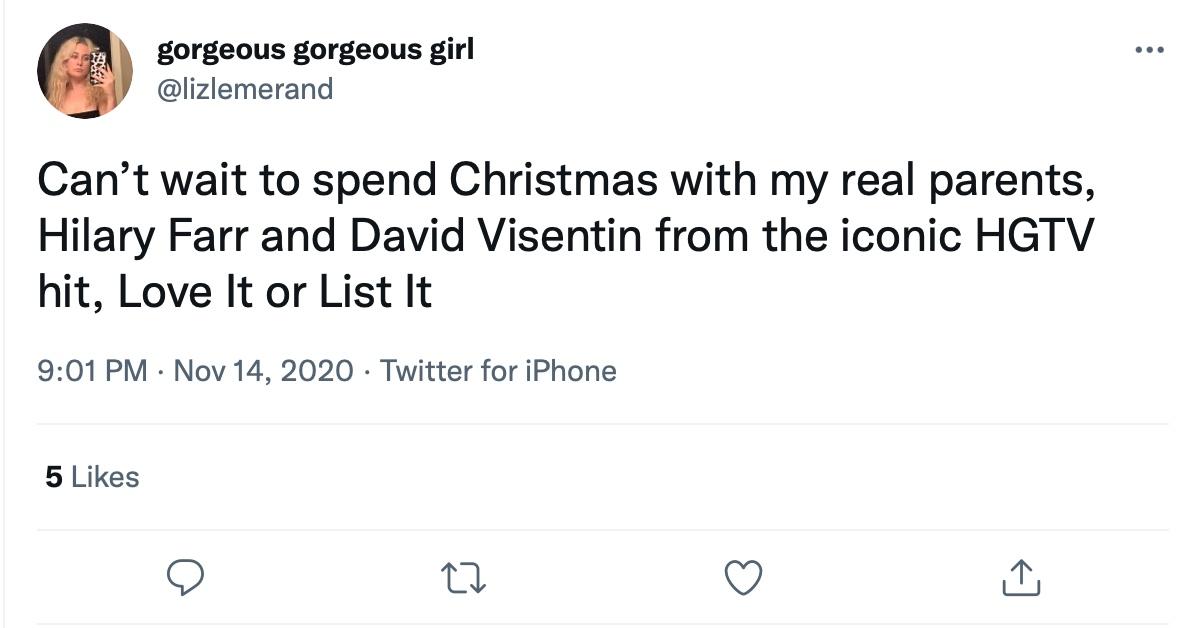 A tweet loosely alluding to David Visentin's chemistry with his 'Love It or List It' co-host 