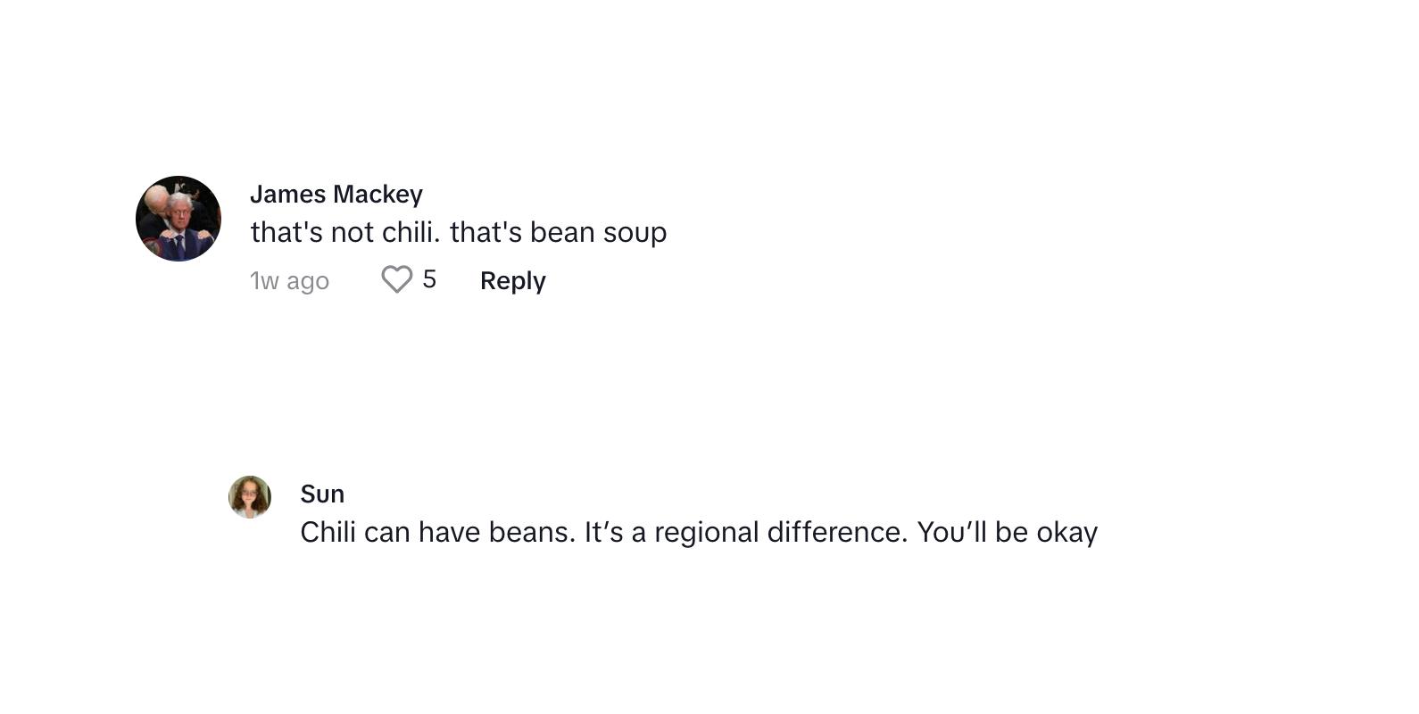 A commenter saying that Costco is selling bean soup and not chili