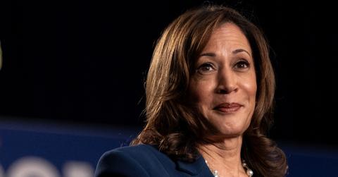 Democratic presidential candidate, U.S. Vice President Kamala Harris speaks to supporters during a campaign rally