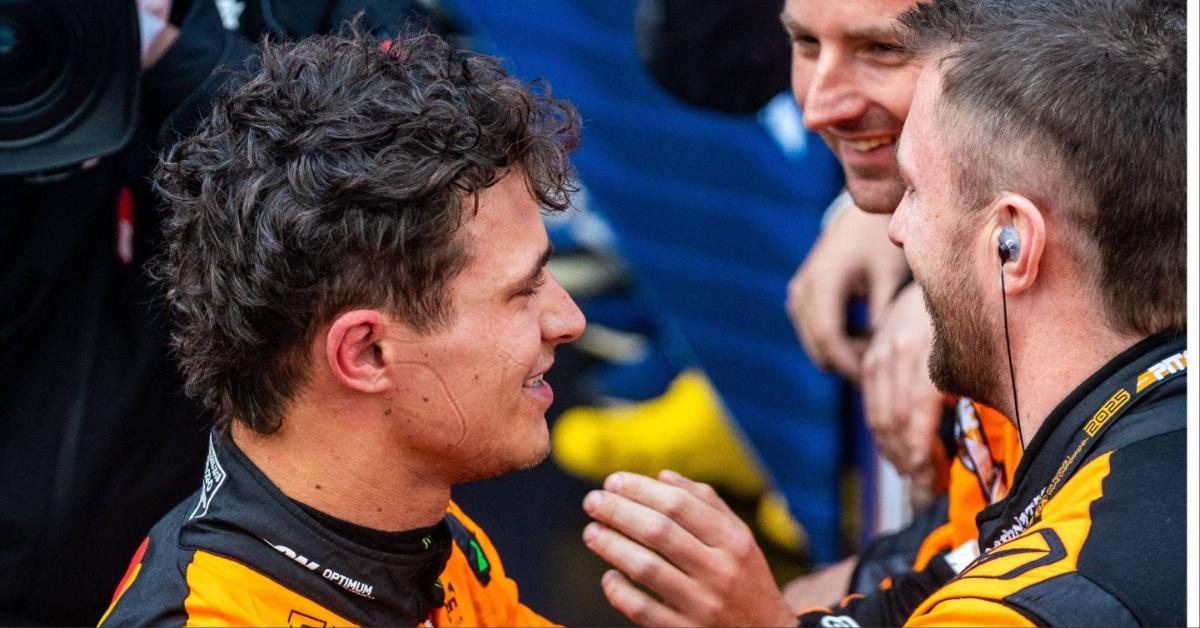 Lando Norris and his team after winning the season opener at the 2025 Formula 1 Louis Vuitton Australian Grand Prix.