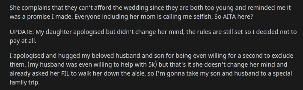 dad wont pay for wedding