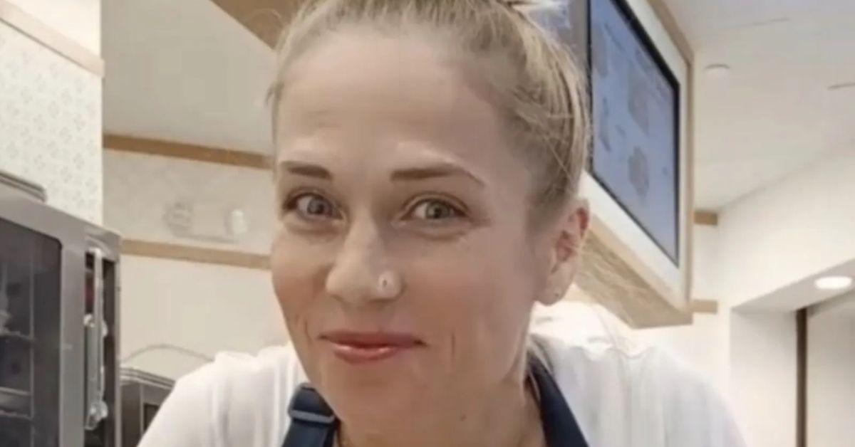 Crystal Wilsey in her Cinnabon uniform.