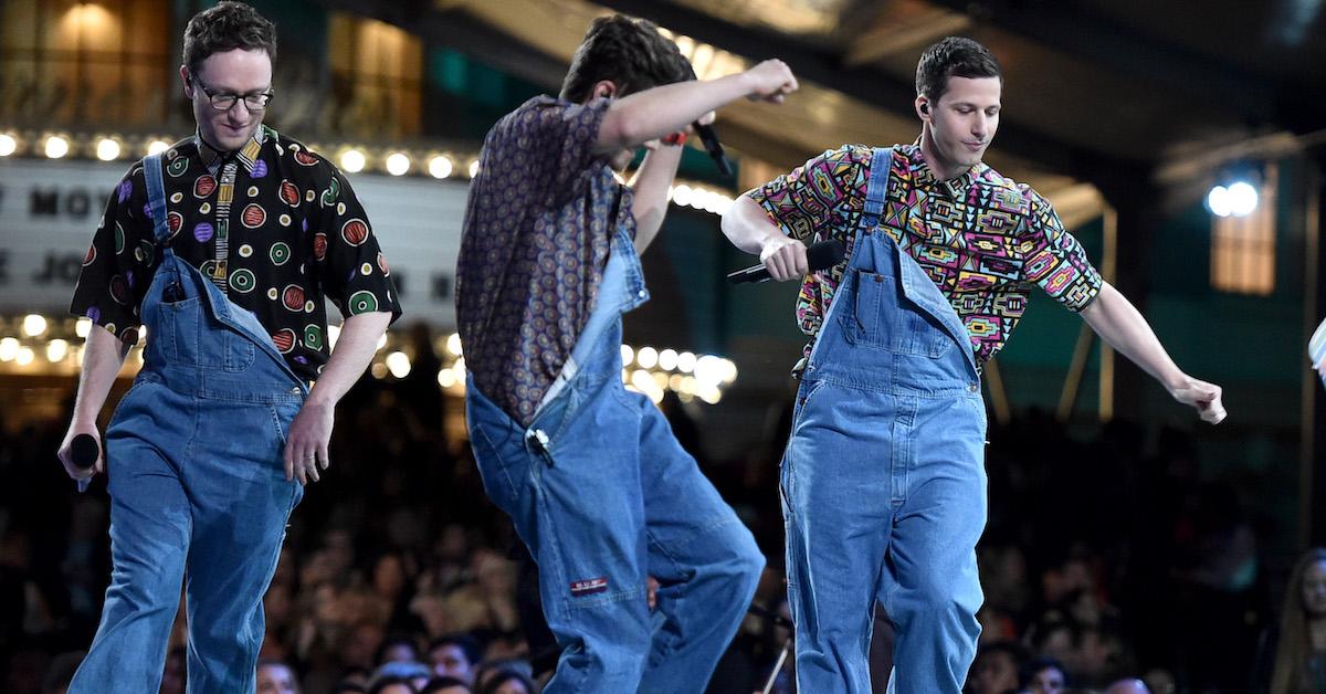 Akiva Schaffer, Jorma Taccone, Andy Samberg as The Lonely Island at the 2016 MTV Movie Awards