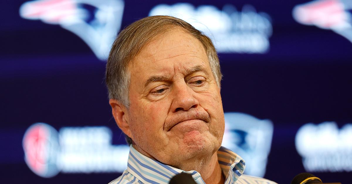 Bill Belichick at a press conference following the Jets game on Jan. 7, 2024