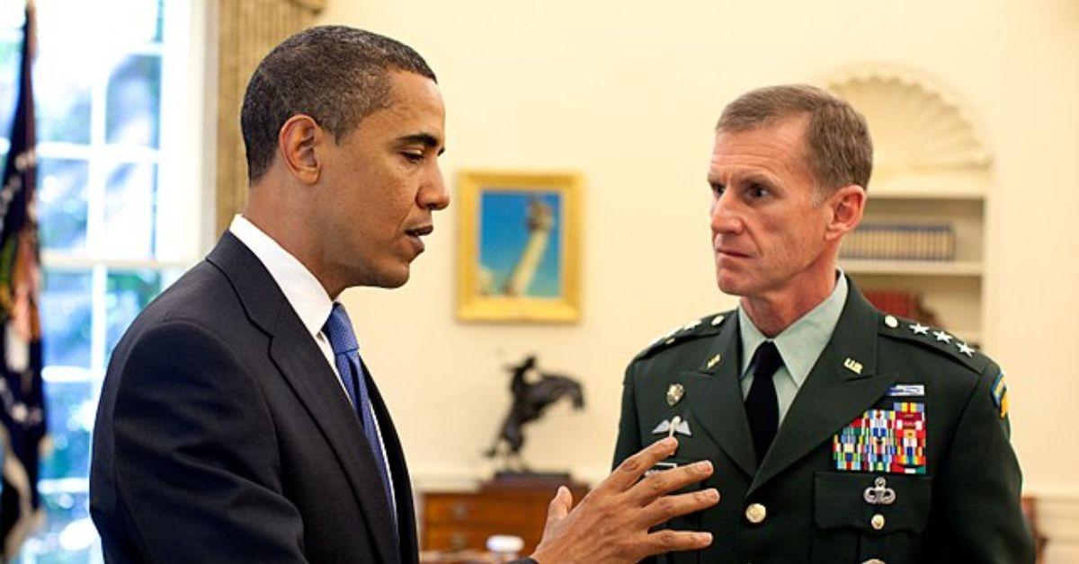 Barack Obama and Stanley McChrystal in the Oval Office. 