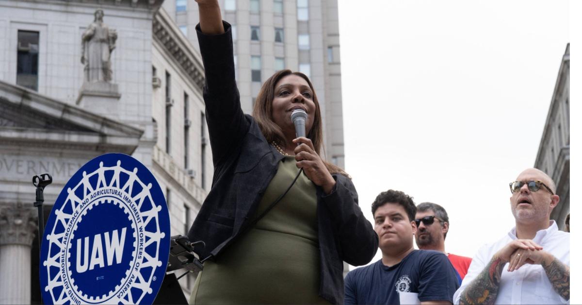 New York Attorney General Letitia James attends a strike.