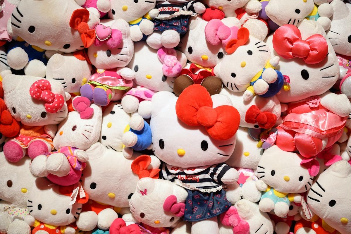 Hello Kitty plushies at "Cute" exhibit at Somerset House