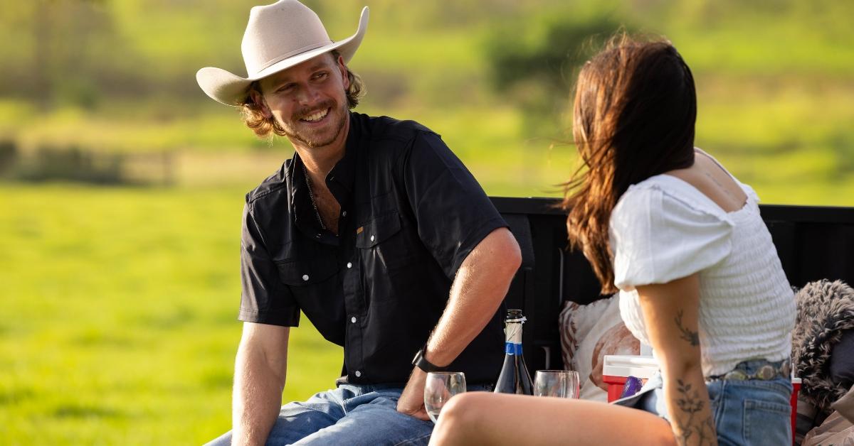 Nathan and Allye on the back of his truck on Farmer Wants a Wife