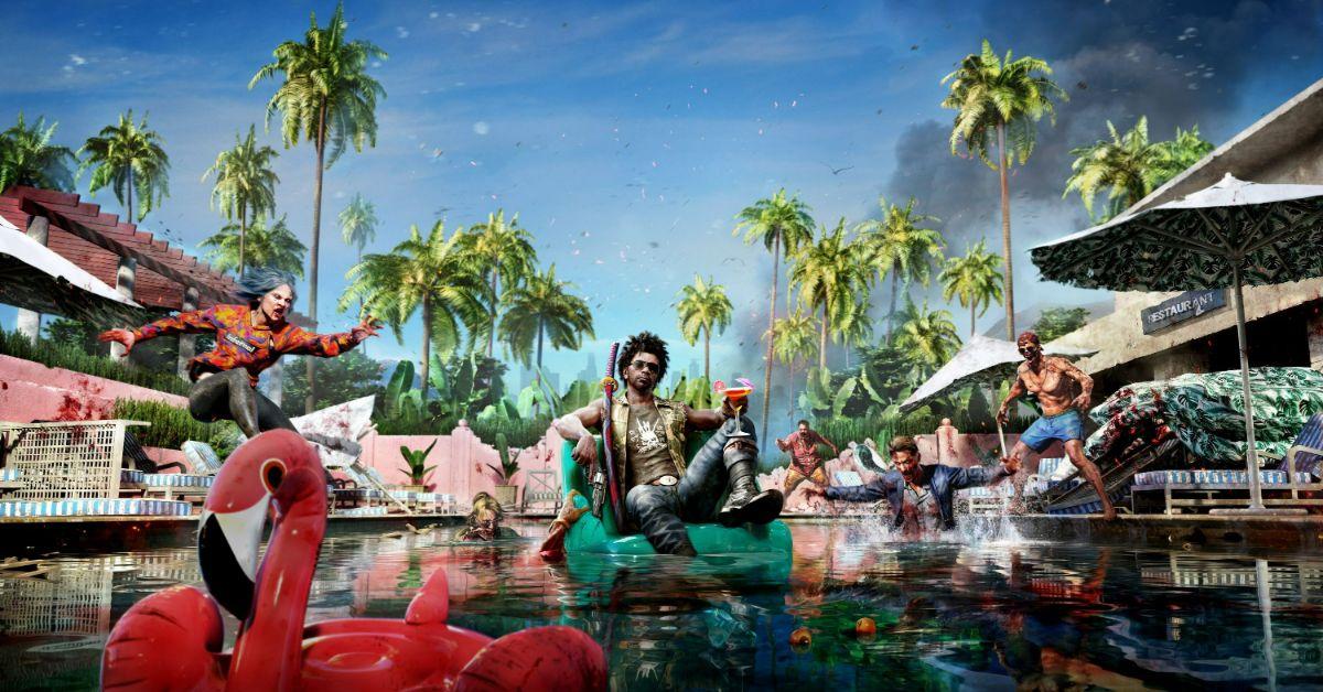 Jacob from Dead Island 2 relaxing on a pool floaty.