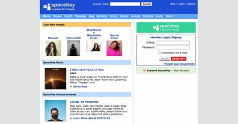 SpaceHey homepage