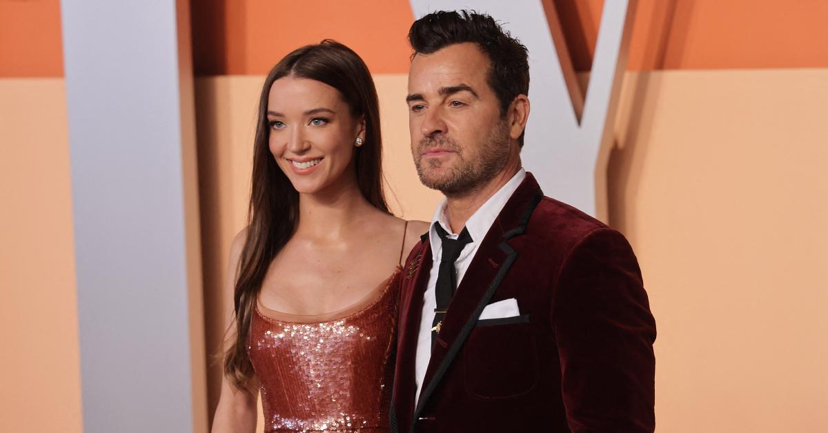 Nicole Brydon Bloom and Justin Theroux at the 2025 'Vanity Fair' Oscar Party.