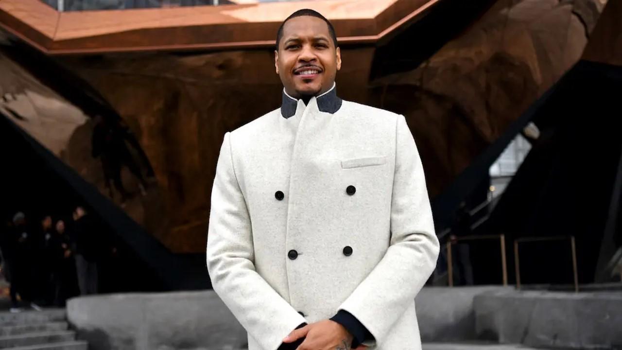 Carmelo Anthony standing outside of New York City's Hudson Yards