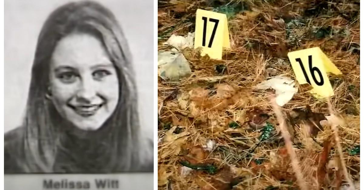 (L-R): Melissa Witt's yearbook photo; evidence at the place where her body was found