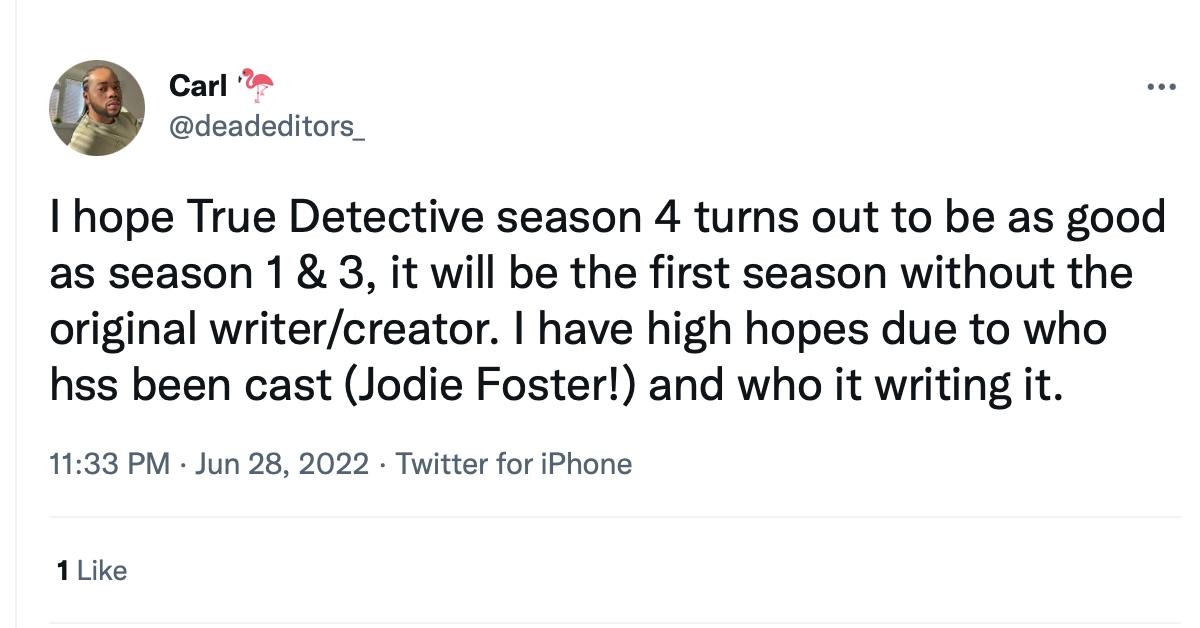 Tweet about Season 4 of 'True Detective' 