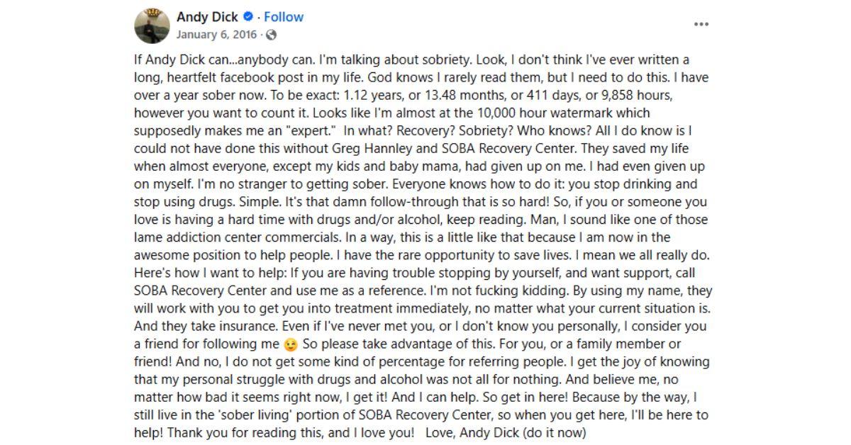andy dick on drug use and sobriety