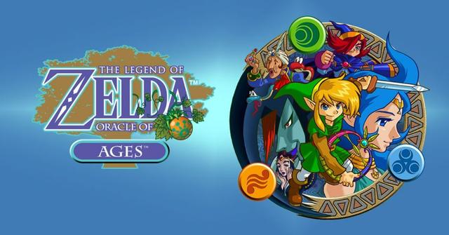 Promotional artwork for Oracle of Ages, showing Link on a blue background.