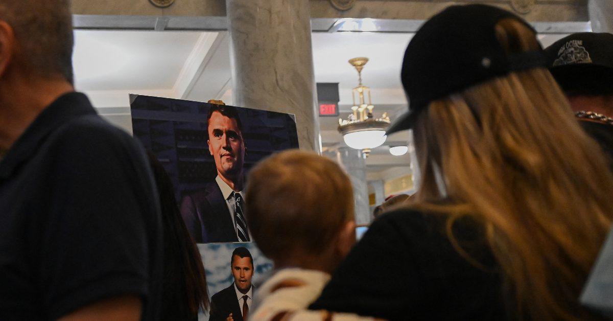 Mourners gather around after Charlie Kirk was shot and killed.