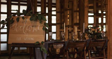 wedding banquet in a wooden barn picture id