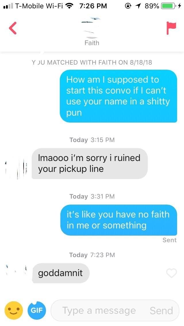 tinder pick up line faith