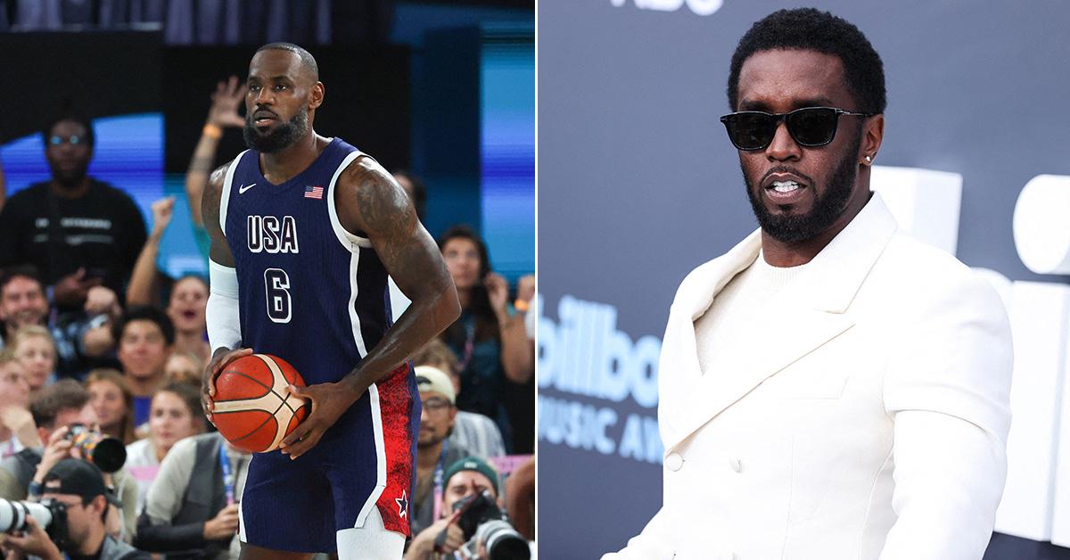 Lebron James and Diddy in two separate side-by-side images. 