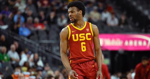 Bronny James #6 of the USC Trojans playing on the court