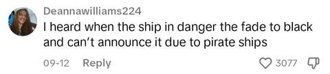 TikTok comment about cruise ship pirates