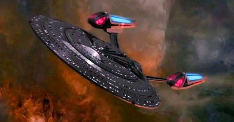 Enterprise-E traveling through space in 'Star Trek'