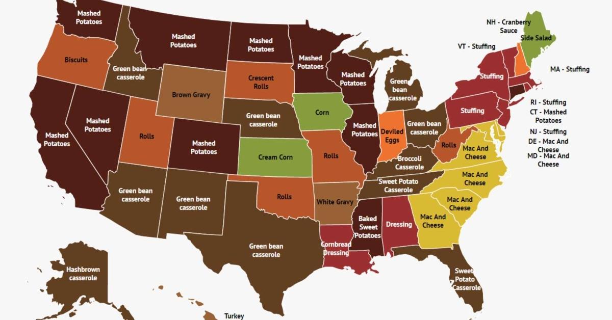 Map of Most Popular Thanksgiving Side Dishes Causes Uproar Online