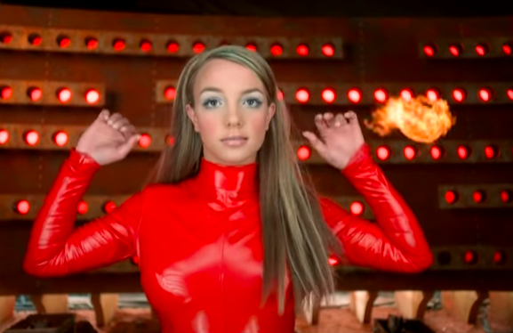 britney spears red leather bodysuit