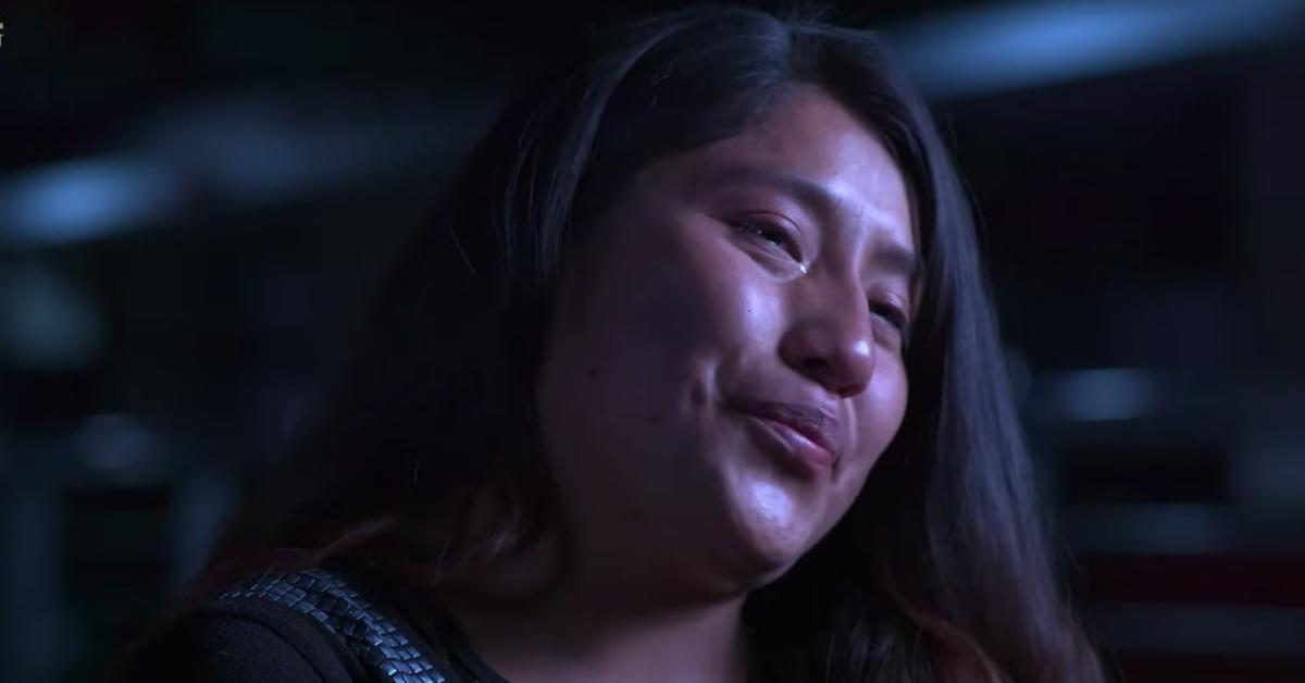 Eva Pacohuanaco crying