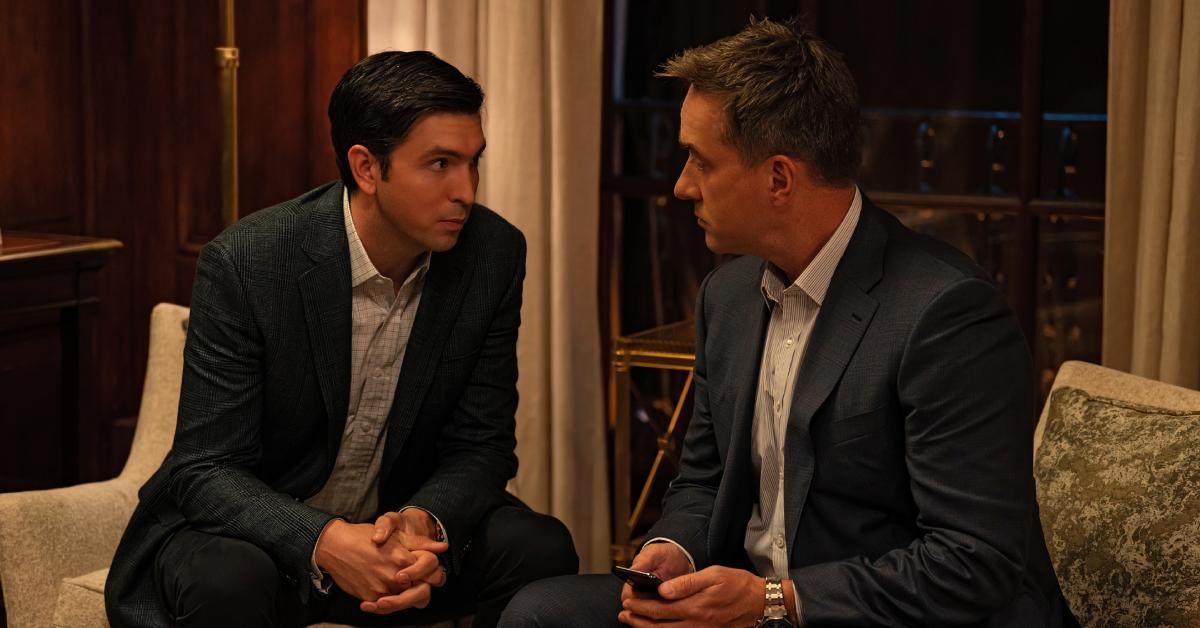 Nicholas Braun as Cousin Greg and Matthew Macfadyen as Tom Wambsgans in Season 4 of 'Succession'