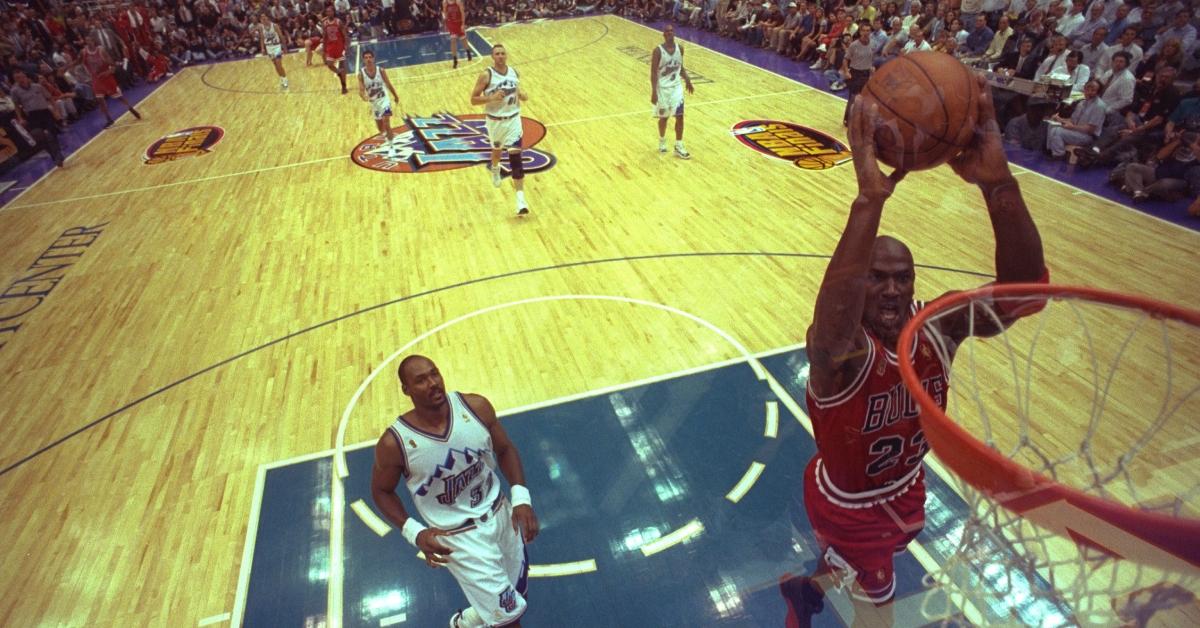 Michael Jordan playing in a Bulls game on June 8, 1997